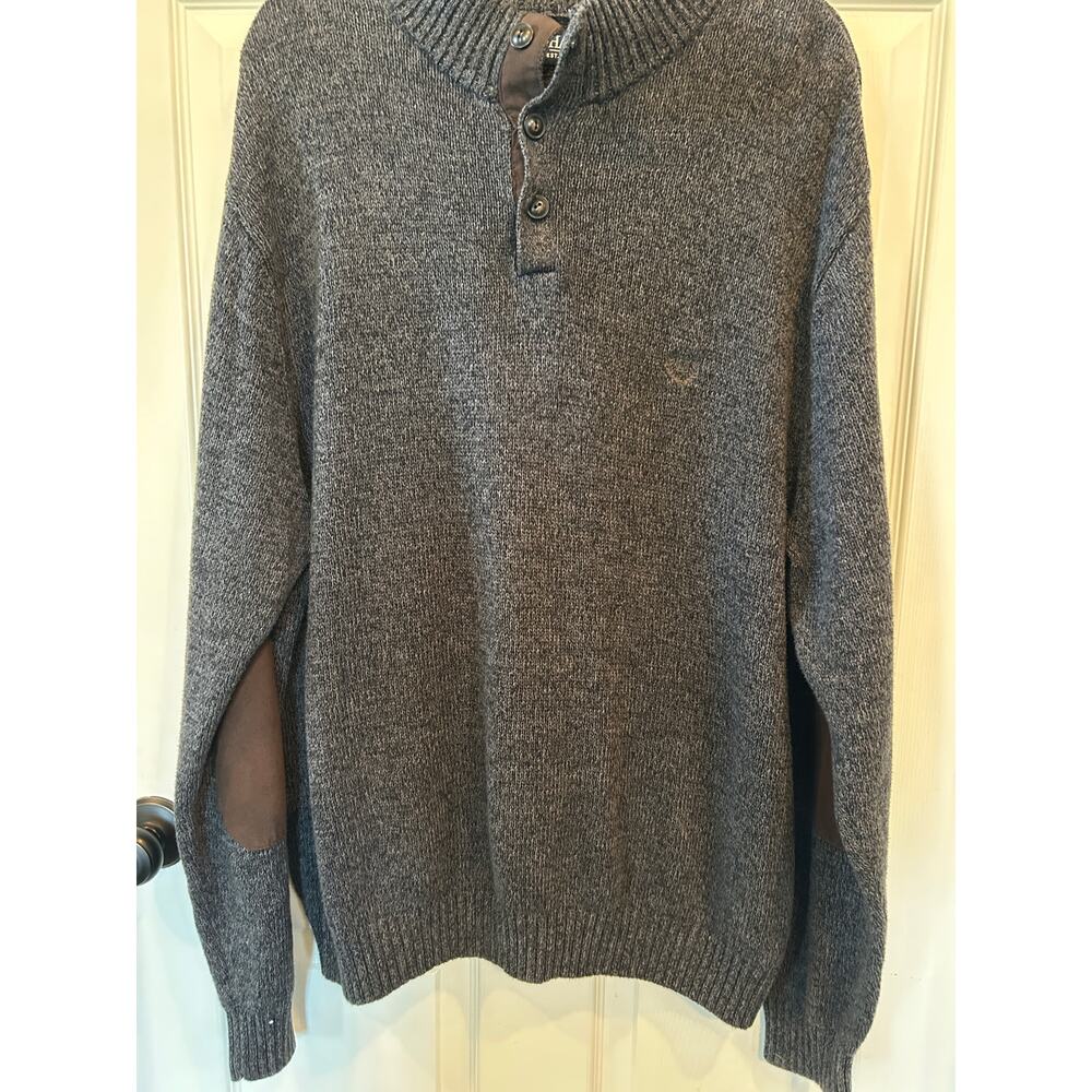 CHAPS Men's Gray Mock Neck Button Sweater with Faux Suede Elbow Patches - XXL